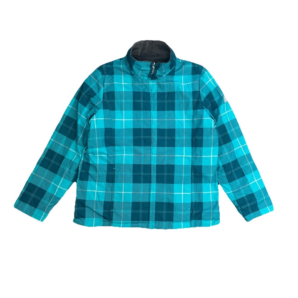 ZeroXposur Women's Large Blue Plaid Reversible Winter Jacket Coat Fleece‎ Lined